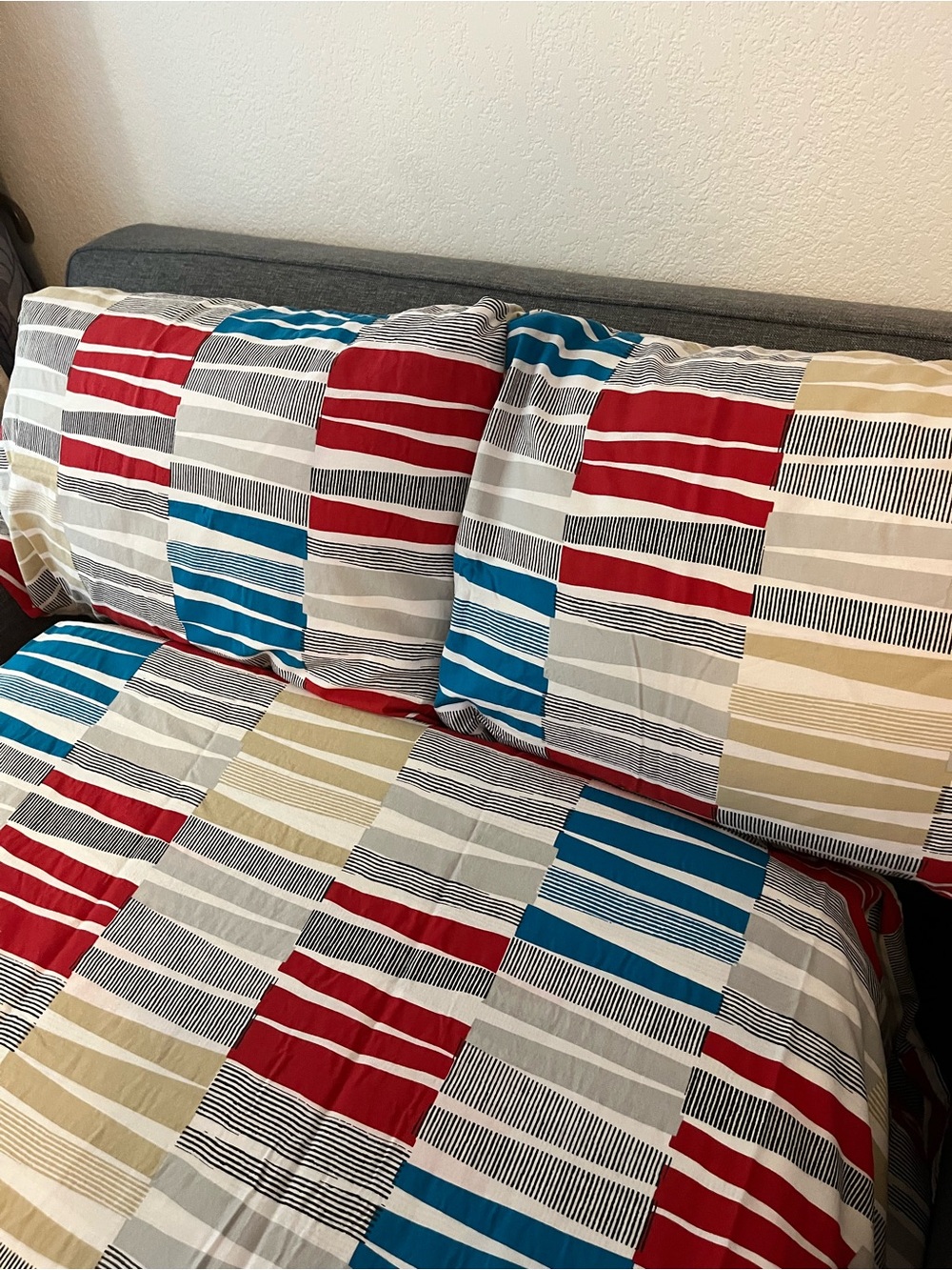 IKEA Rare Pattern Striped Patchwork Cotton Duvet Cover Set - Multicolor (Q)